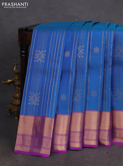 Kanchipuram silk saree cs blue and purple with allover zari weaves and zari woven border