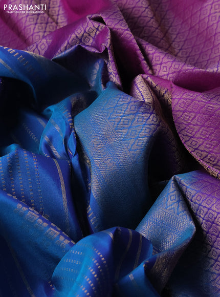Kanchipuram silk saree cs blue and purple with allover zari weaves and zari woven border