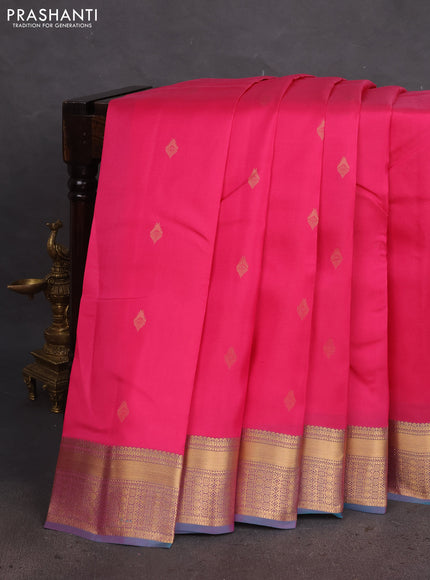 Kanchipuram silk saree pink and dual shade of teal with zari woven buttas and zari woven border