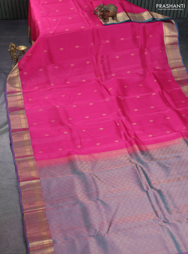 Kanchipuram silk saree pink and dual shade of teal with zari woven buttas and zari woven border
