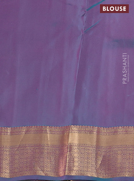 Kanchipuram silk saree pink and dual shade of teal with zari woven buttas and zari woven border
