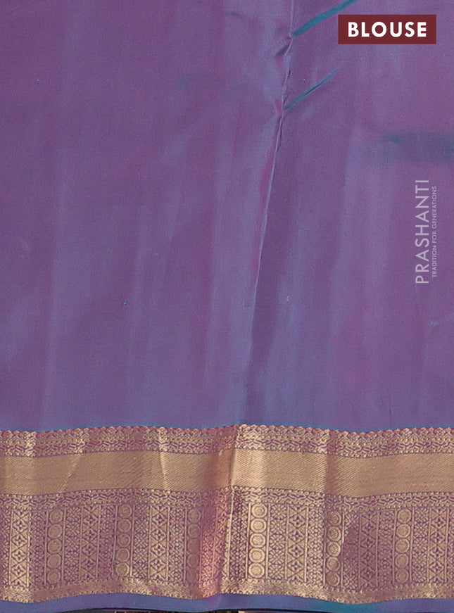 Kanchipuram silk saree pink and dual shade of teal with zari woven buttas and zari woven border