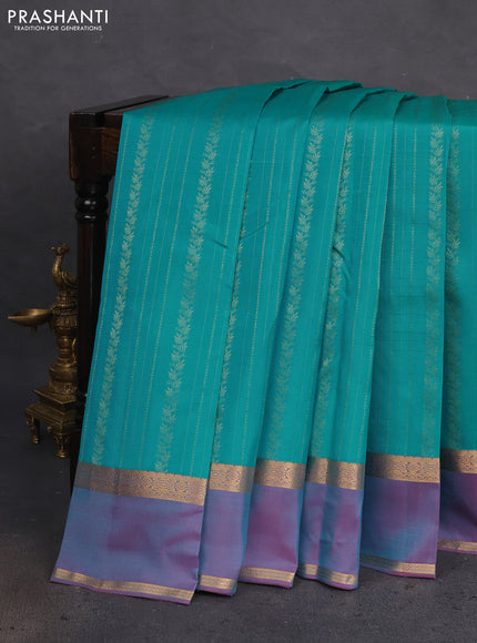 Kanchipuram silk saree teal blue and dual shade of pink with allover zari weaves and rettapet zari woven border