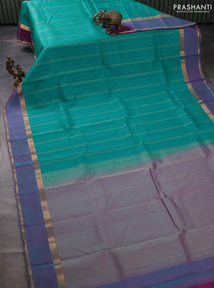 Kanchipuram silk saree teal blue and dual shade of pink with allover zari weaves and rettapet zari woven border