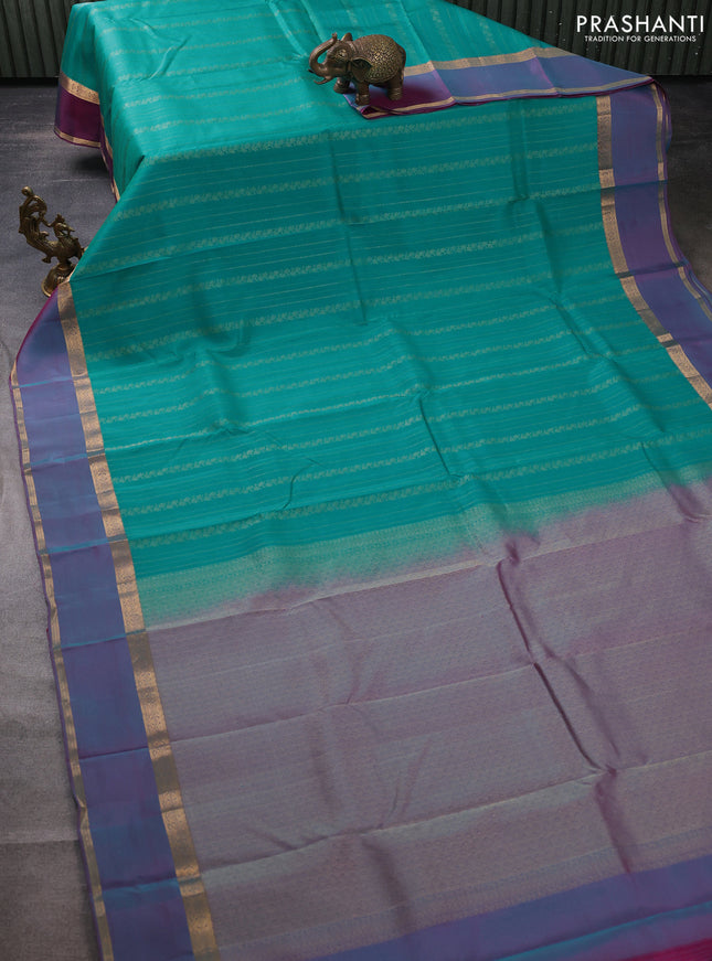 Kanchipuram silk saree teal blue and dual shade of pink with allover zari weaves and rettapet zari woven border