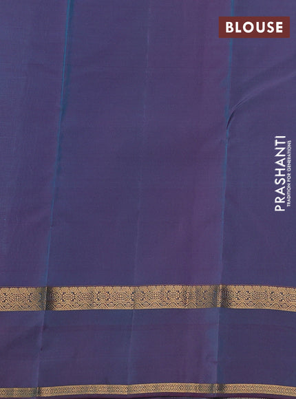 Kanchipuram silk saree teal blue and dual shade of pink with allover zari weaves and rettapet zari woven border