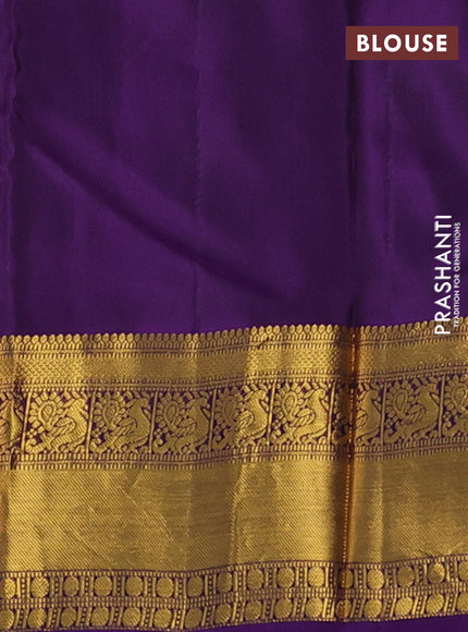 Kanchipuram silk saree teal green and purple with zari woven buttas and zari woven border
