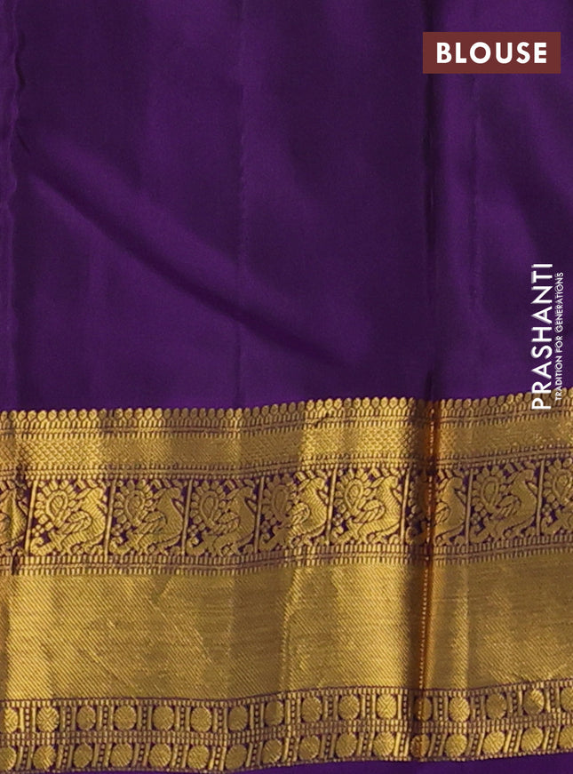 Kanchipuram silk saree teal green and purple with zari woven buttas and zari woven border