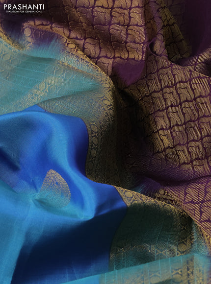 Kanchipuram silk saree pastel blue and wine shade with zari woven buttas and long zari woven border