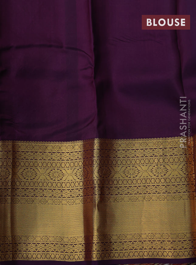 Kanchipuram silk saree pastel blue and wine shade with zari woven buttas and long zari woven border