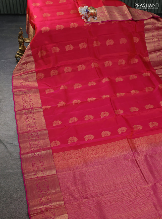 Kanchipuram silk saree dual shade of pink and pink with zari woven buttas and long zari woven border
