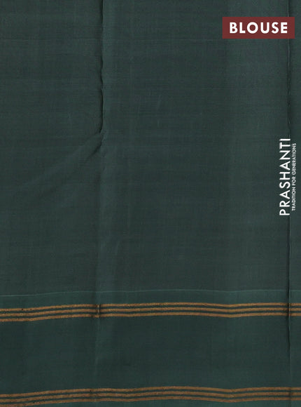 Kanchipuram silk saree peach shade and pastel green with allover zari weaves and rettapet zari woven border