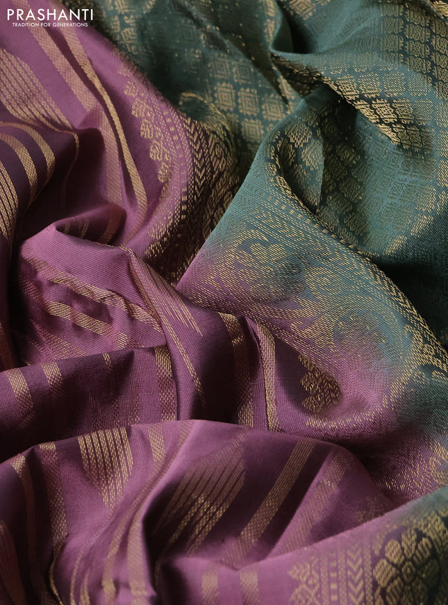Kanchipuram silk saree mauve pink and pastel green with allover zari weaves and rettapet zari woven border