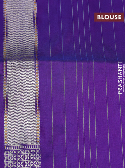 Banarasi uppada silk saree dual shade of bluish purple with allover thread & silver zari woven brocade weaves and silver zari woven border