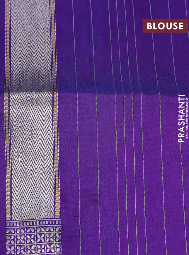Banarasi uppada silk saree dual shade of bluish purple with allover thread & silver zari woven brocade weaves and silver zari woven border