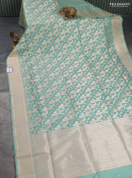 Banarasi uppada silk saree pastel green with allover zari woven paisley brocade weaves and zari woven border