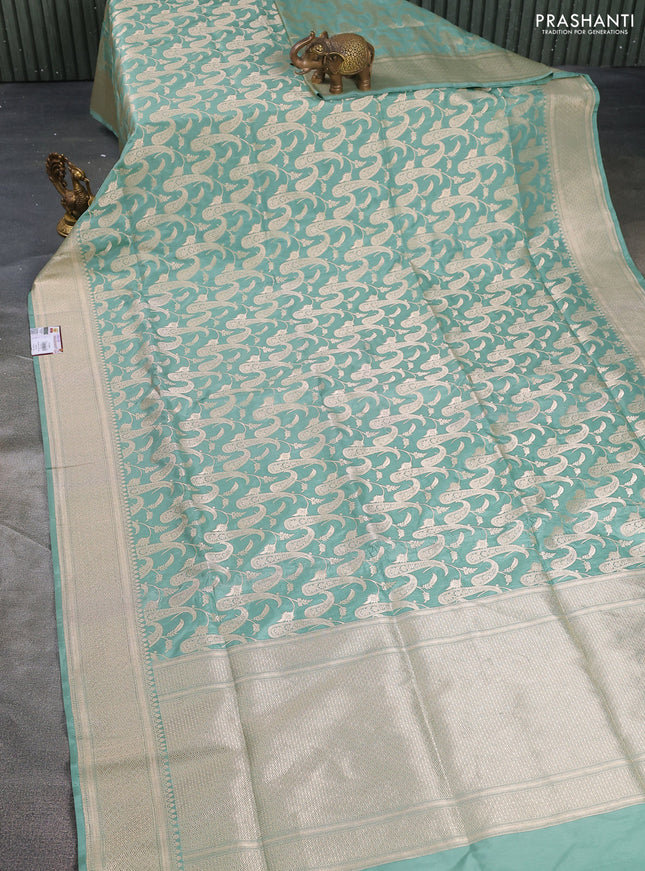 Banarasi uppada silk saree pastel green with allover zari woven paisley brocade weaves and zari woven border