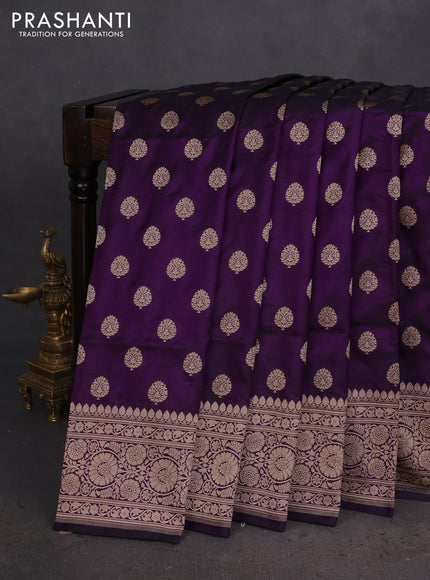 Banarasi uppada silk saree purple with allover zari woven buttas and zari woven border