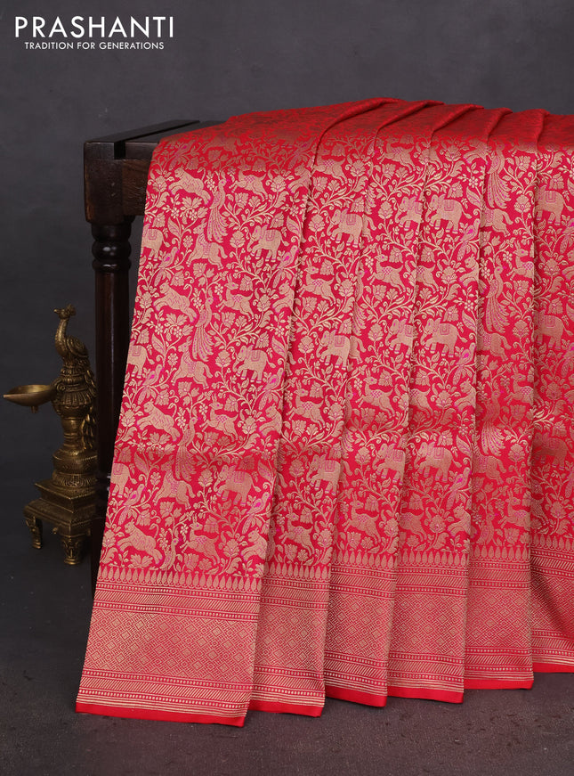 Banarasi uppada silk saree pink with allover zari woven vanasigaram weaves and zari woven border