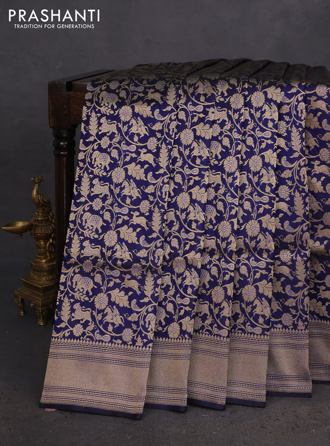 Banarasi uppada silk saree navy blue with allover zari woven vanasigaram weaves and zari woven border
