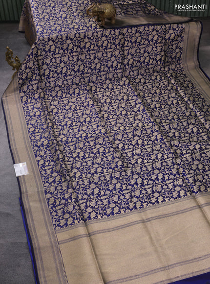 Banarasi uppada silk saree navy blue with allover zari woven vanasigaram weaves and zari woven border