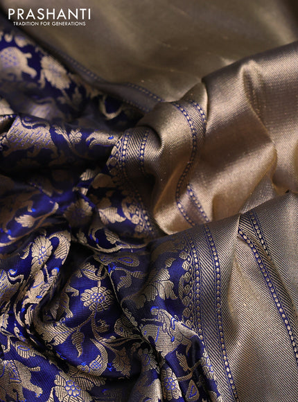 Banarasi uppada silk saree navy blue with allover zari woven vanasigaram weaves and zari woven border