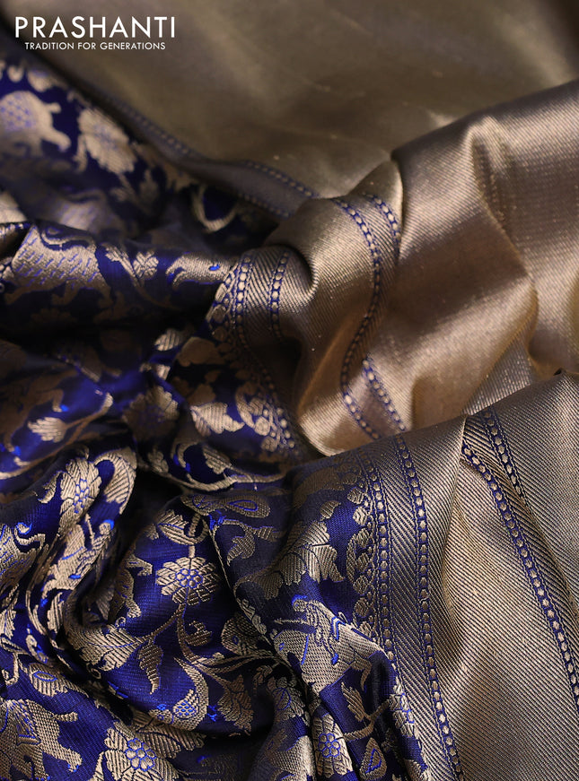Banarasi uppada silk saree navy blue with allover zari woven vanasigaram weaves and zari woven border