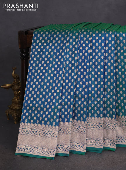 Banarasi uppada silk saree dual shade of bluish green with allover zari woven buttas and zari woven border