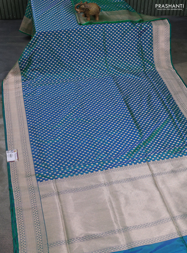 Banarasi uppada silk saree dual shade of bluish green with allover zari woven buttas and zari woven border
