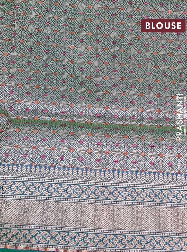 Banarasi uppada silk saree dual shade of bluish green with allover zari woven buttas and zari woven border
