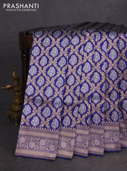 Banarasi uppada silk saree blue with allover silver & gold zari woven brocade weaves and zari woven border