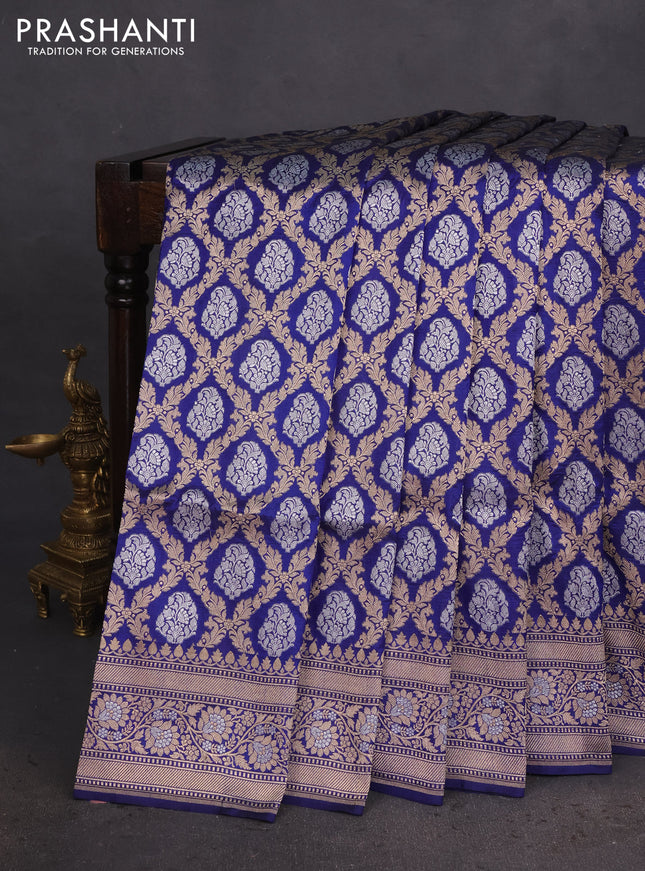 Banarasi uppada silk saree blue with allover silver & gold zari woven brocade weaves and zari woven border