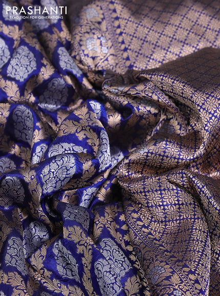 Banarasi uppada silk saree blue with allover silver & gold zari woven brocade weaves and zari woven border