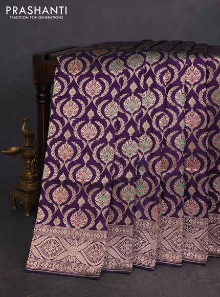 Banarasi uppada silk saree deep purple with allover zari woven brocade weaves and zari woven border