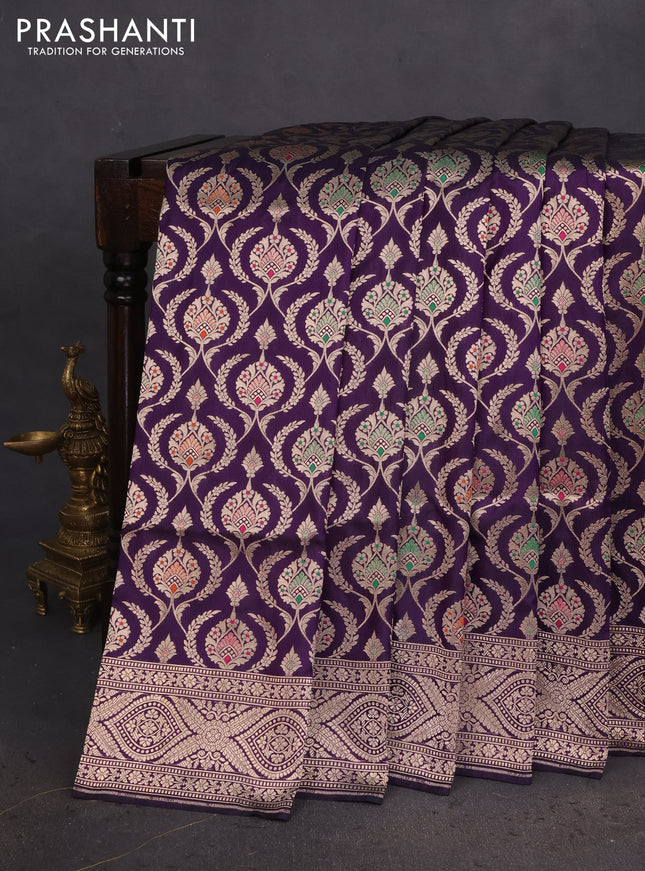 Banarasi uppada silk saree deep purple with allover zari woven brocade weaves and zari woven border