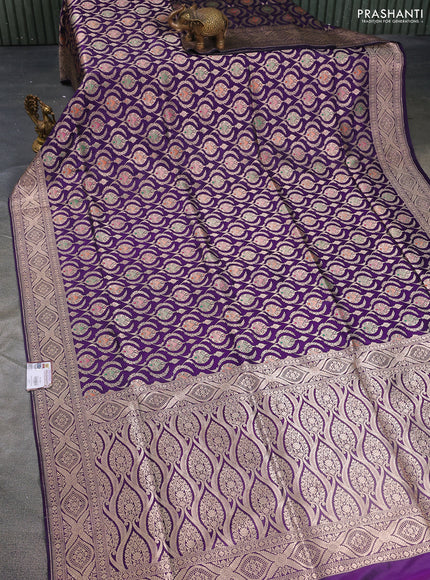 Banarasi uppada silk saree deep purple with allover zari woven brocade weaves and zari woven border