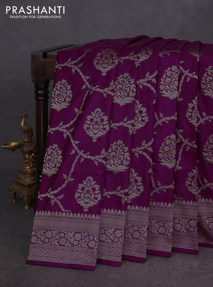 Banarasi uppada silk saree purple with allover zari woven brocade weaves and zari woven border