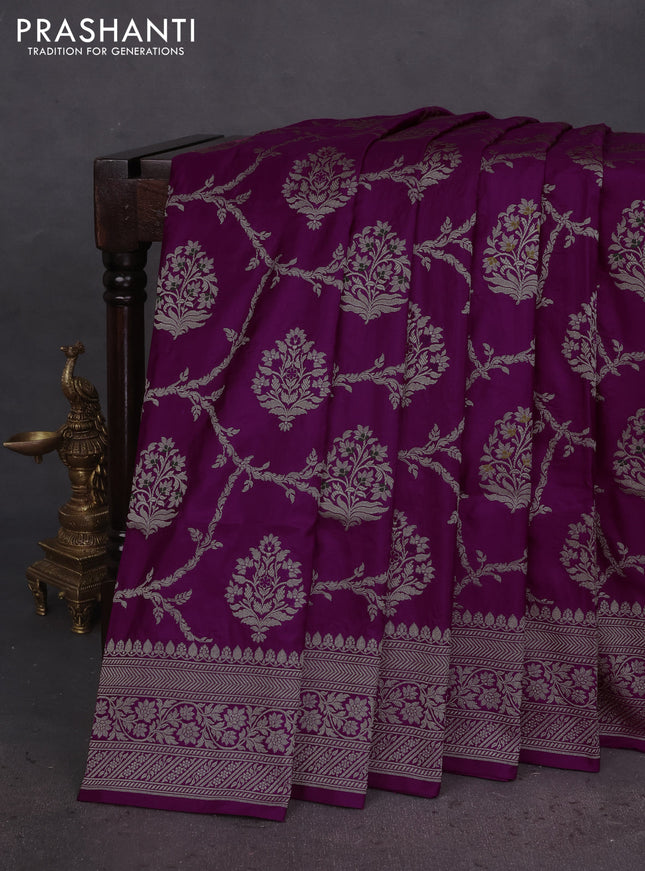 Banarasi uppada silk saree purple with allover zari woven brocade weaves and zari woven border