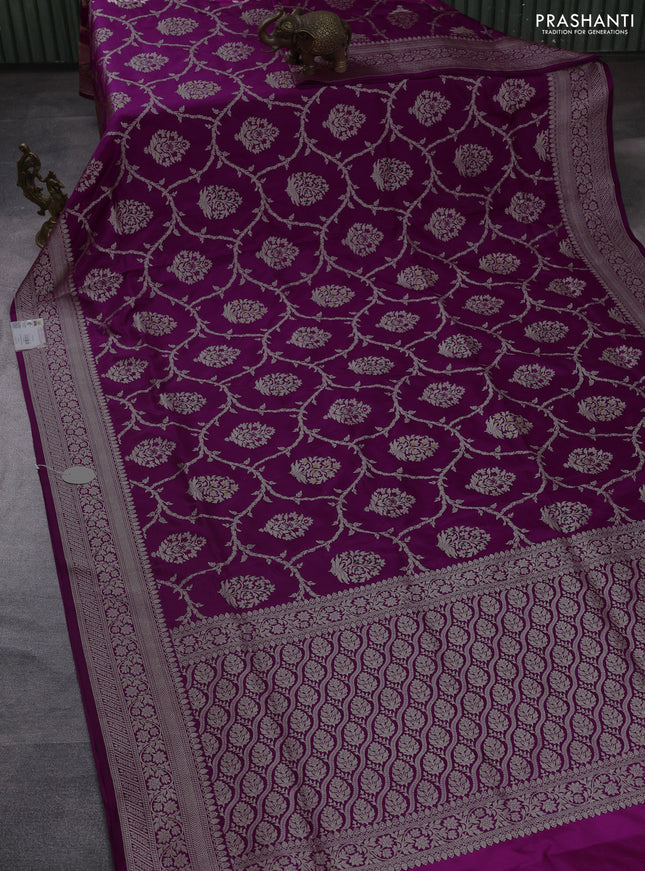 Banarasi uppada silk saree purple with allover zari woven brocade weaves and zari woven border