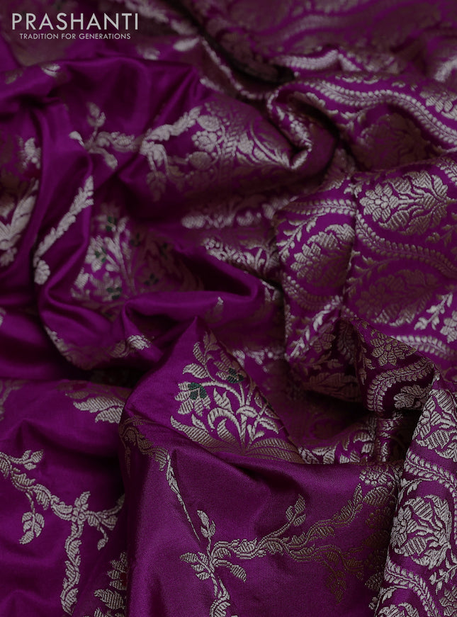 Banarasi uppada silk saree purple with allover zari woven brocade weaves and zari woven border