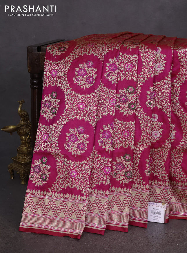 Banarasi uppada silk saree dual shade of pink with allover zari woven brocade weaves and zari woven border