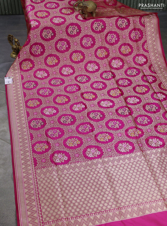 Banarasi uppada silk saree dual shade of pink with allover zari woven brocade weaves and zari woven border