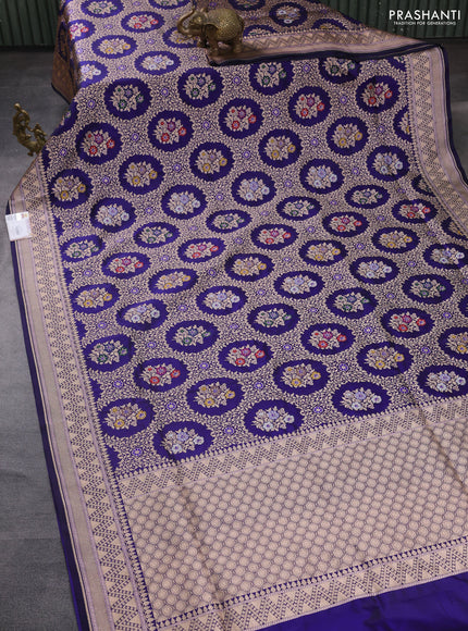 Banarasi uppada silk saree navy blue with allover zari woven floral brocade weaves and zari woven border