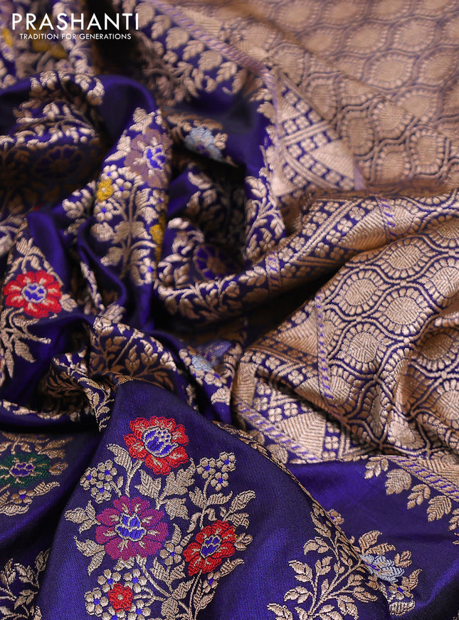Banarasi uppada silk saree navy blue with allover zari woven floral brocade weaves and zari woven border
