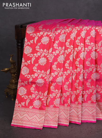 Banarasi uppada silk saree candy pink with allover zari woven floral brocade weaves and zari woven border