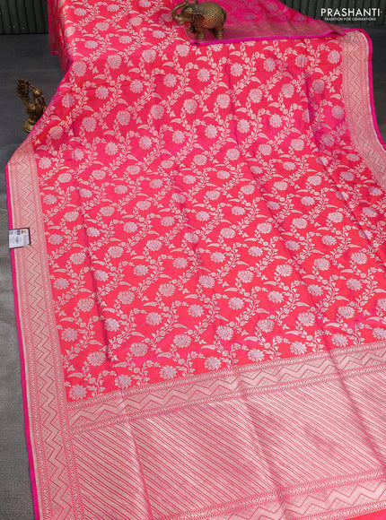 Banarasi uppada silk saree candy pink with allover zari woven floral brocade weaves and zari woven border