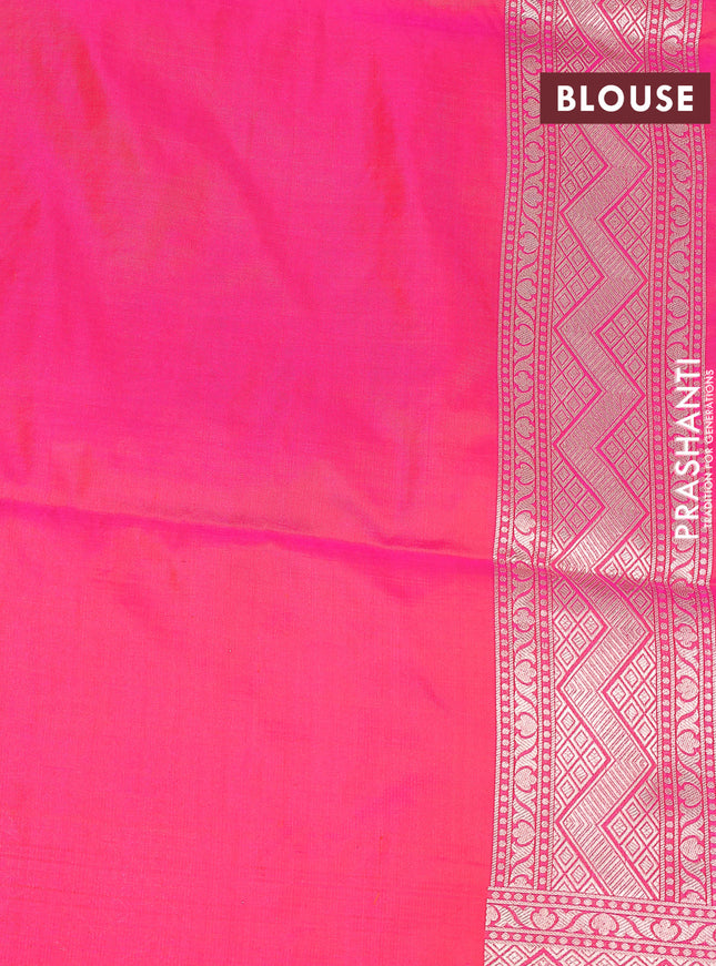 Banarasi uppada silk saree candy pink with allover zari woven floral brocade weaves and zari woven border