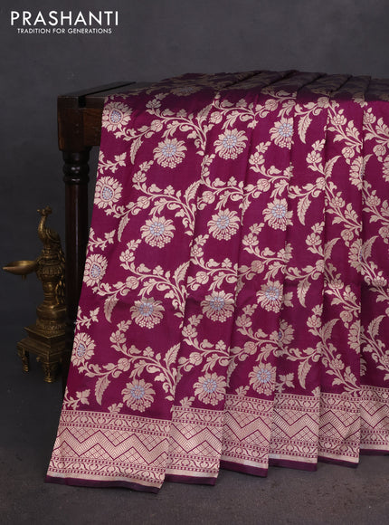 Banarasi uppada silk saree dark magenta pink with allover zari woven brocade weaves and zari woven border