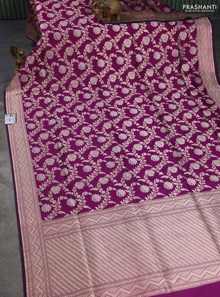 Banarasi uppada silk saree dark magenta pink with allover zari woven brocade weaves and zari woven border