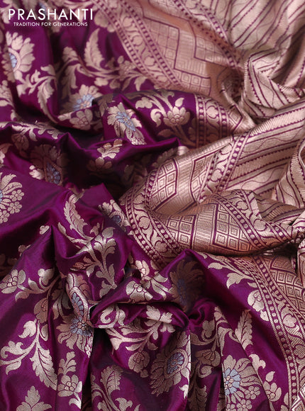Banarasi uppada silk saree dark magenta pink with allover zari woven brocade weaves and zari woven border